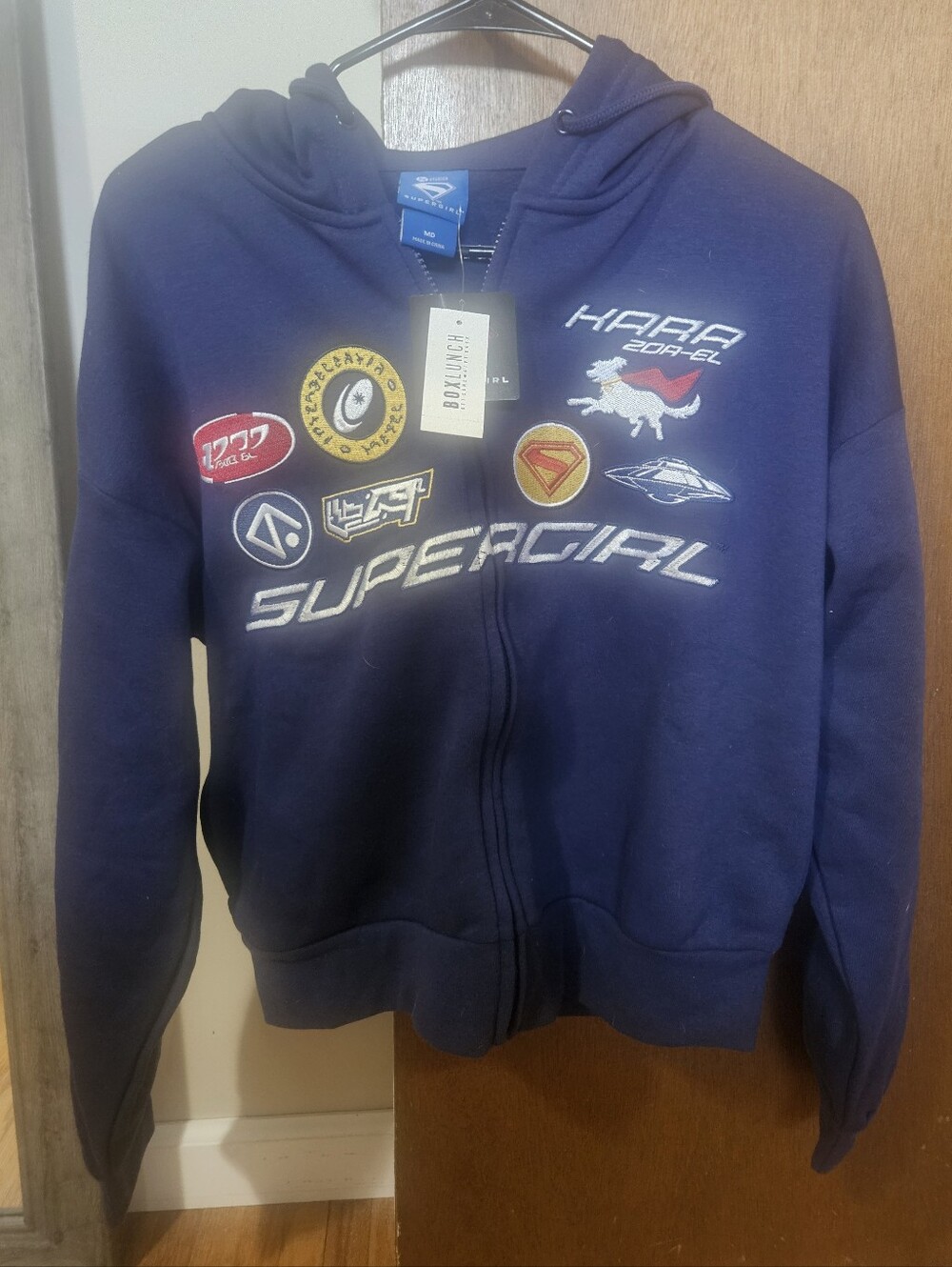 NWT Supergirl Navy Zip-Up Graphic Hoodie Size Medium